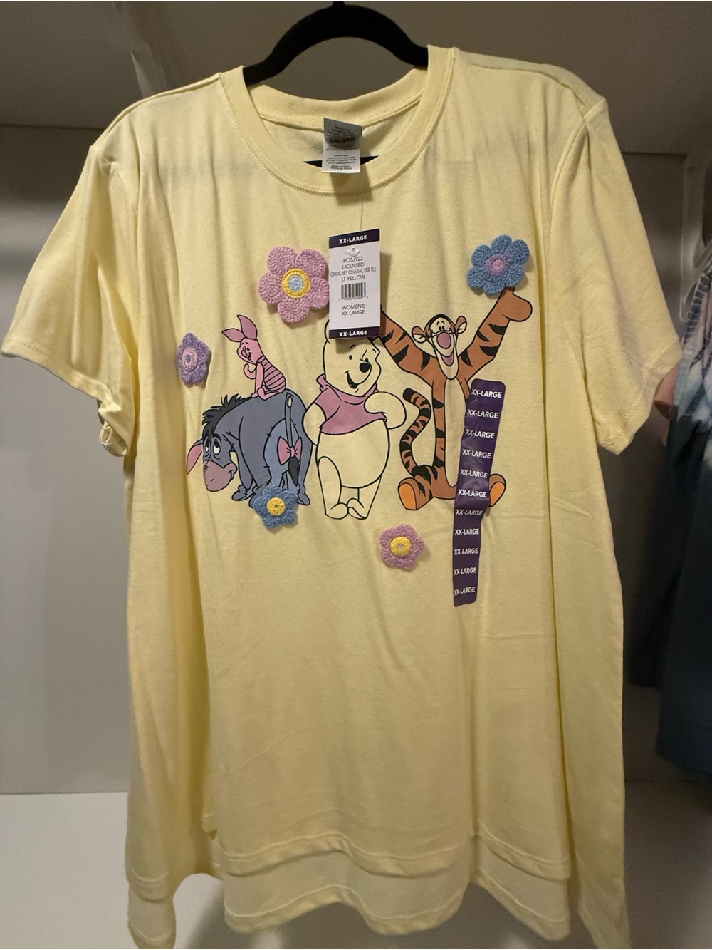 Women’s Yellow Winnie the Pooh Graphic Tee with Crocheted Flowers